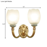 Opaline Glass Petal Wall Lamp: Vintage 1/2-Light Sconce In Brass For Living Room