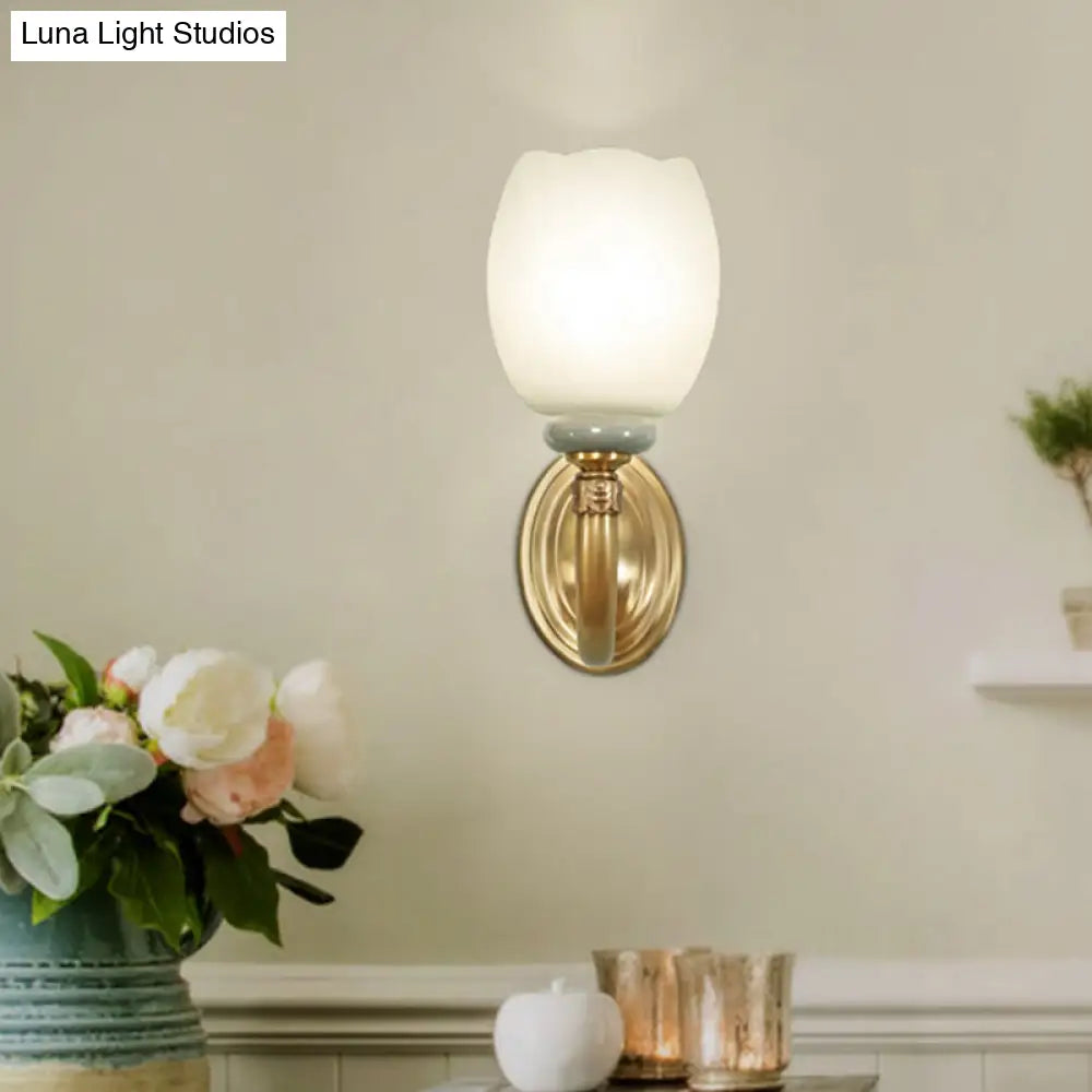 Opaline Glass Petal Wall Lamp: Vintage 1/2-Light Sconce In Brass For Living Room