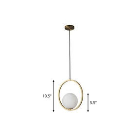 Opaque Glass Ball Ceiling Suspension Brass Drop Pendant With Metal Ring / 10.5’’ Lighting
