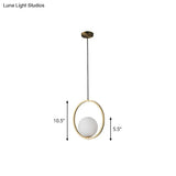 Opaque Glass Ball Ceiling Suspension Brass Drop Pendant With Metal Ring Lighting