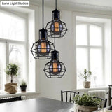 Open Cage Industrial Pendant Ceiling Light - Black Metal Hanging Fixture