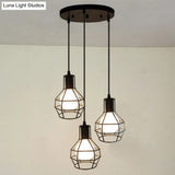 Open Cage Industrial Pendant Ceiling Light - Black Metal Hanging Fixture