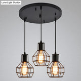 Open Cage Industrial Pendant Ceiling Light - Black Metal Hanging Fixture