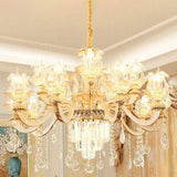 Opulent Crystal Beige Ceiling Flower Chandelier - Traditional Dining Room Light 15 /
