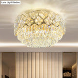 Opulent Crystal Drum Shaped 3 - Light Ceiling Light For Bedrooms - Minimalist Clear Flush Mount