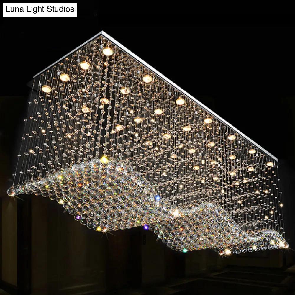 Opulent Crystal Wavy Ceiling Light - Modernist Flush Mounted Lamp In Stainless Steel 28-Light For