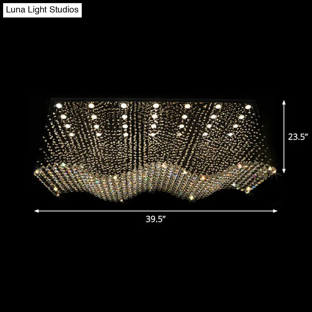 Opulent Crystal Wavy Ceiling Light - Modernist Flush Mounted Lamp In Stainless Steel 28-Light For