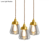 Opulent Multi Light Pendant - Elegant Gold Finish Clear Glass Tapered Design 2/3 Heads Round/Linear
