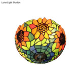 Orange Bowl Stained Glass Ceiling Light Fixture - Splendid Flushmount With Flower Pattern For