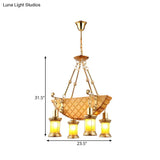 Orange Glass Island Pendant Light W/ Fish/Guitar Design - Farm Gold Kerosene Hanging Lamp Kit