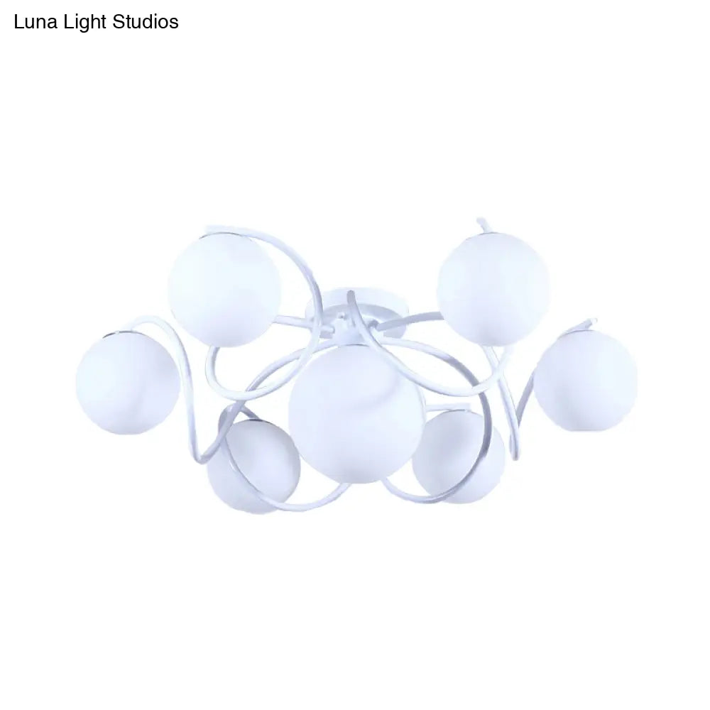 Orb Opal Glass Semi Flush Light - Traditional Black/White 4/7 Lights Living Room Ceiling Lighting