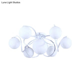 Orb Opal Glass Semi Flush Light - Traditional Black/White 4/7 Lights Living Room Ceiling Lighting