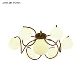 Orb Opal Glass Semi Flush Light - Traditional Black/White 4/7 Lights Living Room Ceiling Lighting