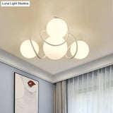 Orb Opal Glass Semi Flush Light - Traditional Black/White 4/7 Lights Living Room Ceiling Lighting