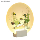 Oriental Led Acrylic Undersea Mural Light With Fish And Plant Design White Circular Wall Lighting