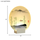 Oriental Led Acrylic Wall Lamp | Circular Mountain Boat Mural White Lighting