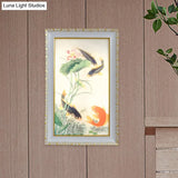 Oriental Led Wall Light With Fish And Lotus Leaf Design - Red Black Acrylic Rectangle Mural