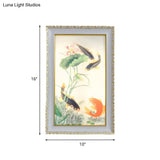 Oriental Led Wall Light With Fish And Lotus Leaf Design - Red Black Acrylic Rectangle Mural