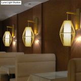 Oriental Oval Wall Light Sconce With Bamboo Lantern Design - 1-Light Beige Lamp