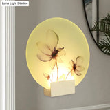 Oriental Style Circular Led Blossoms Wall Lamp - White Acrylic Corridor Lighting