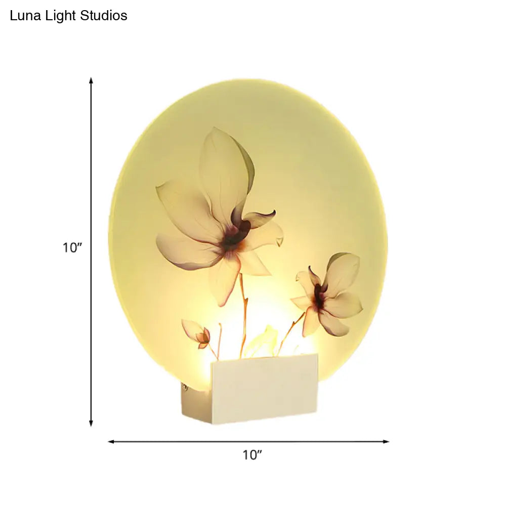 Oriental Style Circular Led Blossoms Wall Lamp - White Acrylic Corridor Lighting