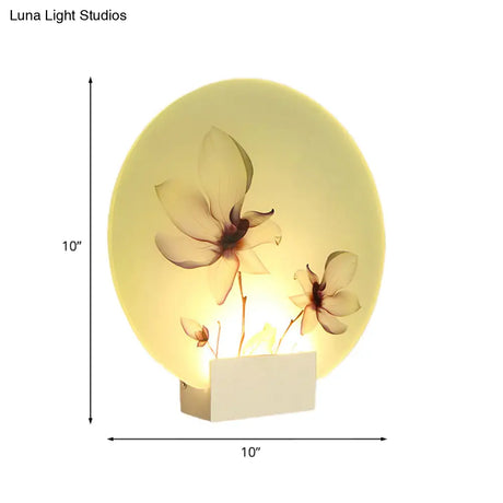 Oriental Style Circular Led Blossoms Wall Lamp - White Acrylic Corridor Lighting