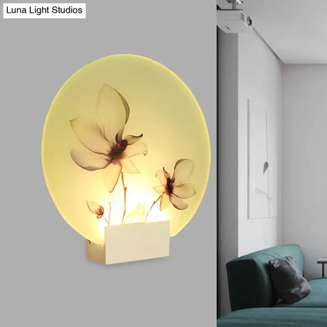 Oriental Style Circular Led Blossoms Wall Lamp - White Acrylic Corridor Lighting