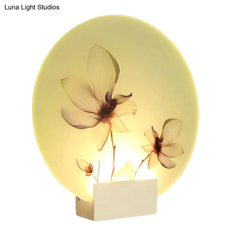 Oriental Style Circular Led Blossoms Wall Lamp - White Acrylic Corridor Lighting