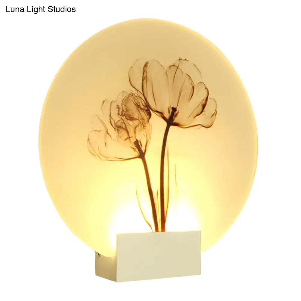Oriental Style Circular Led Blossoms Wall Lamp - White Acrylic Corridor Lighting