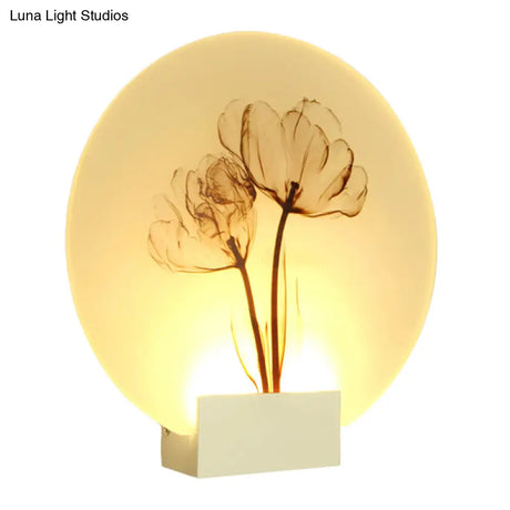 Oriental Style Circular Led Blossoms Wall Lamp - White Acrylic Corridor Lighting