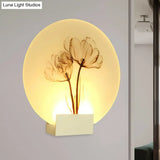 Oriental Style Circular Led Blossoms Wall Lamp - White Acrylic Corridor Lighting