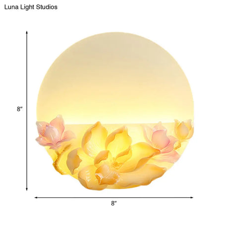 Oriental Style Led Magnolia Wall Light - Pink And White Circular Acrylic Mural