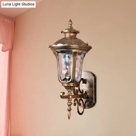 Outdoor Brass Wall Sconce Lighting With Water Glass And 1-Bulb For Country-Inspired Decor