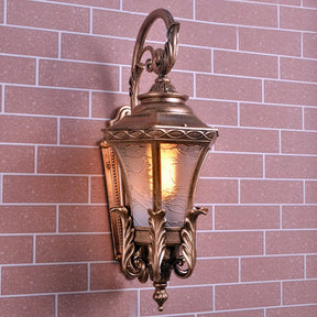 Outdoor Brass Wall Sconce With Lodges Textured Glass Urn Shape