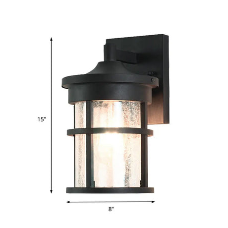 Outdoor Vintage Crackle Glass Cylinder Wall Sconce Lamp - 1 Light Black Fixture 6/8 Wide