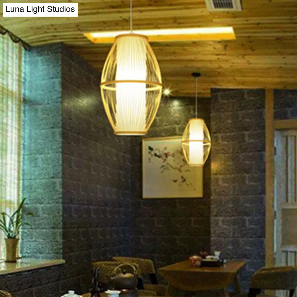 Oval Bamboo Pendant Ceiling Light - Simplicity And Elegance | Ideal For Restaurants Wood Finish 1