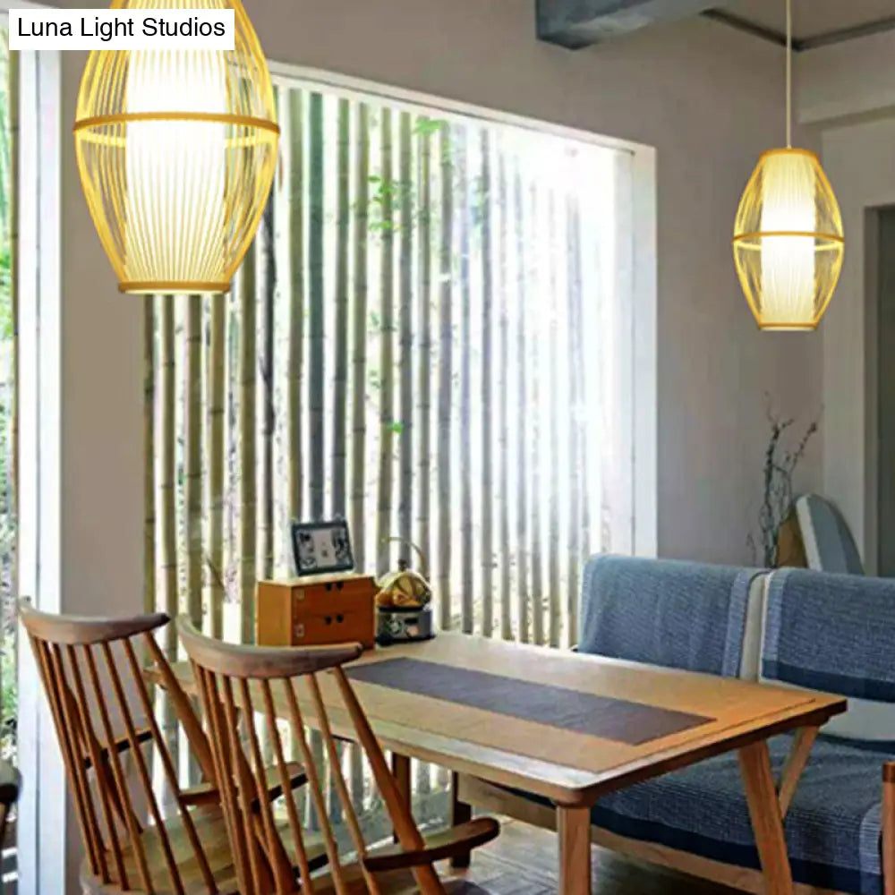 Oval Bamboo Pendant Ceiling Light - Simplicity And Elegance | Ideal For Restaurants Wood Finish 1