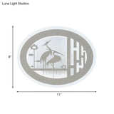 Oval Chinese Style Crane Led Wall Mural Lamp - White