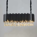 Oval Crystal Drip Pendant Chandelier - Simplicity Light Fixture For Living Rooms Black / Small