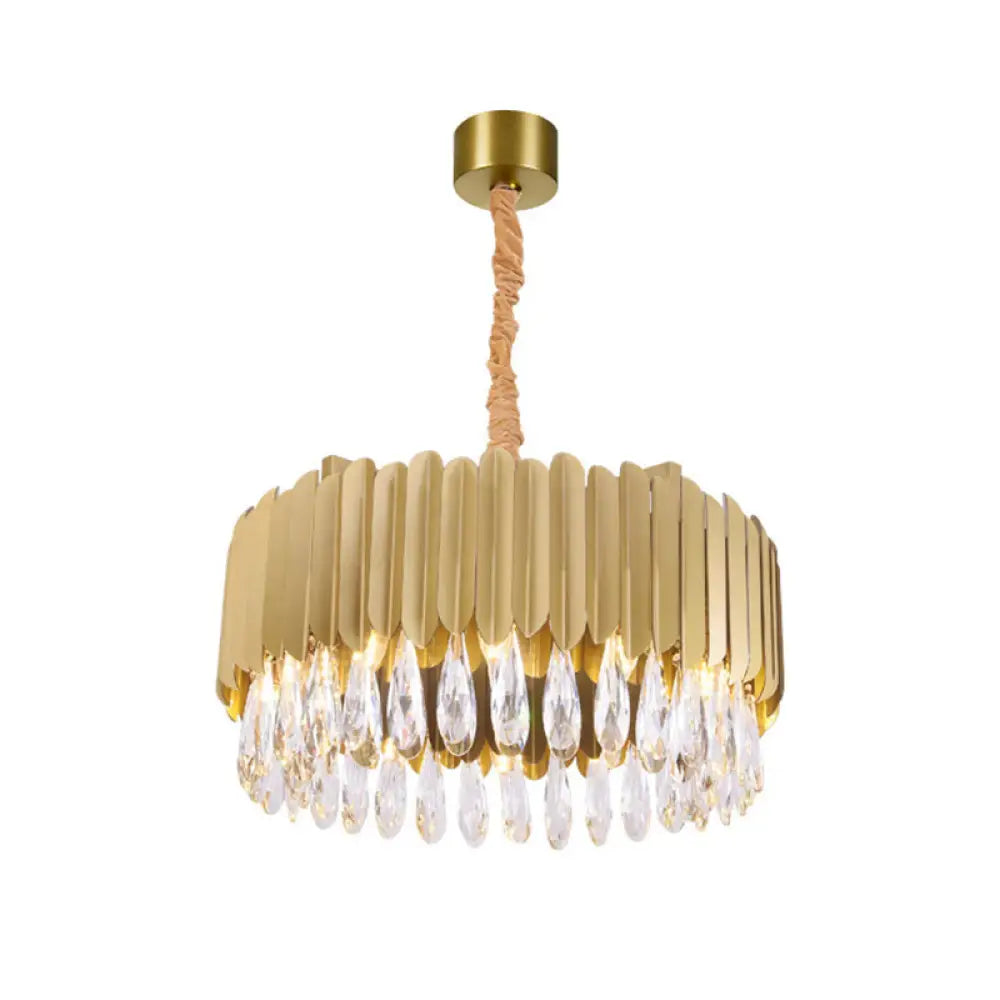 Oval Crystal Drip Pendant Chandelier - Simplicity Light Fixture For Living Rooms Gold / Medium Round