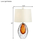 Oval Desk Lamp With Clear Bubble Glass Ideal For Bedroom Or Night Table Modern Design In White