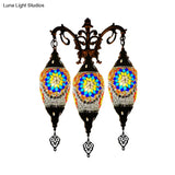 Oval Wall Mounted Lamp: Traditional Stained Art Glass Sconce Light - 3 Heads In White/Red/Light Blue