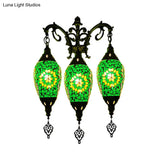 Oval Wall Mounted Lamp: Traditional Stained Art Glass Sconce Light - 3 Heads In White/Red/Light Blue