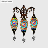 Oval Wall Mounted Lamp: Traditional Stained Art Glass Sconce Light - 3 Heads In White/Red/Light Blue