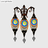 Oval Wall Mounted Lamp: Traditional Stained Art Glass Sconce Light - 3 Heads In White/Red/Light Blue
