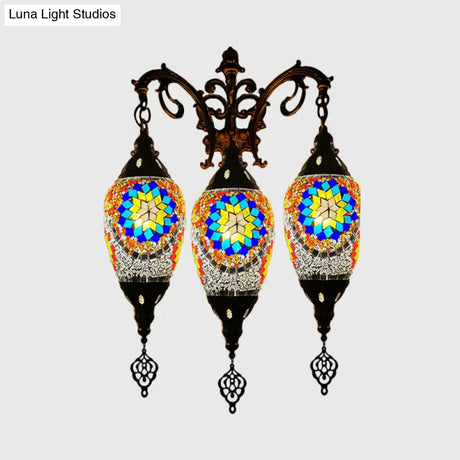 Oval Wall Mounted Lamp: Traditional Stained Art Glass Sconce Light - 3 Heads In White/Red/Light Blue