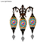 Oval Wall Mounted Lamp: Traditional Stained Art Glass Sconce Light - 3 Heads In White/Red/Light Blue