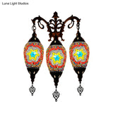 Oval Wall Mounted Lamp: Traditional Stained Art Glass Sconce Light - 3 Heads In White/Red/Light Blue