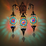 Oval Wall Mounted Lamp: Traditional Stained Art Glass Sconce Light - 3 Heads In White/Red/Light Blue