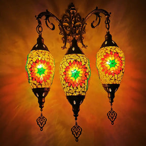 Oval Wall Mounted Lamp: Traditional Stained Art Glass Sconce Light - 3 Heads In White/Red/Light Blue